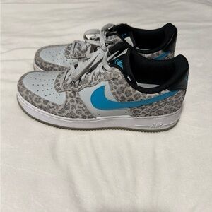Nike Air Force 1 Gray Leopard with Blue Swoosh